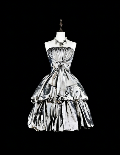 Unique Ball Gown Strapless Silver Gray Mini Short Homecoming Dresses Hoco Cocktail Gowns N3070