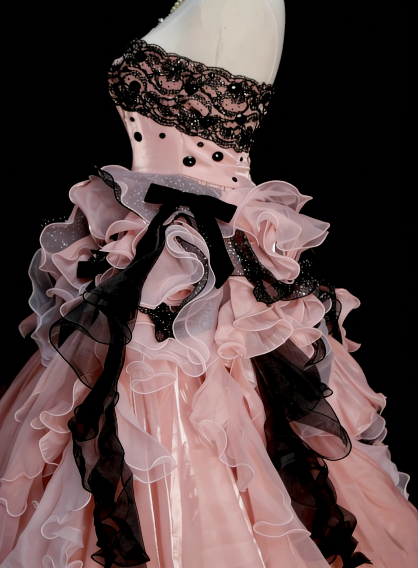 Sweet Ball Gown Strapless Pink Tulle With Tiered Layers Ruffles Long Party Gowns Prom Dresses N2242