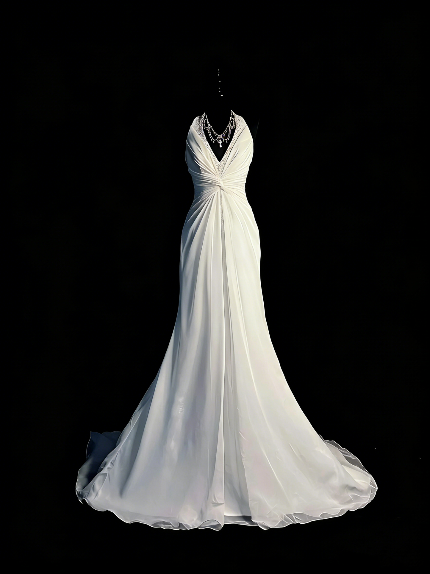 Modest Mermaid V Neck White Chiffon College Formal Outfit Long Prom Graduation Dresses For Teens N1184