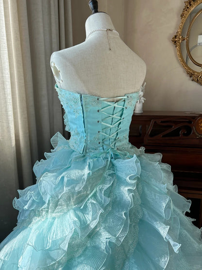 Cute  Ball Gown Strapless Light Blue With Layers Tiered Sweet 16 Dresses Long 15 Vestidos De Fiesta N2268