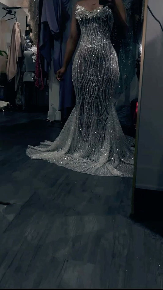 Classy Prom Dresses Mermaid Sweetheart Silver Sequin Sparkle Red Carpet Evening Gown Long Formal Dress N4043