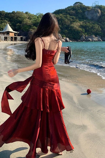 Simple Mermaid Sweetheart Burgundy Prom Dress, Burgundy Party Dress AB954