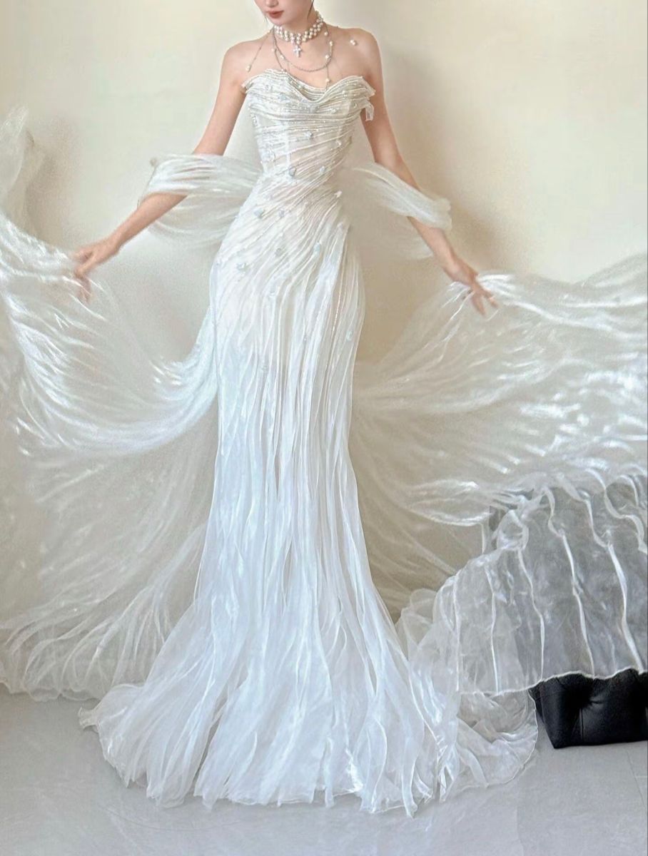 Charming Women's Mermaid Sweetheart Sequins Pleated With Bow-knot Long Wedding Dresses AB1465