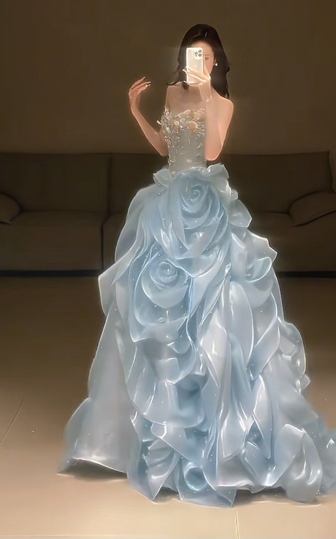 Light Sky Blue Vintage Fashion Long Prom Dresses Ball Gown Evening Dress For Women AB1466