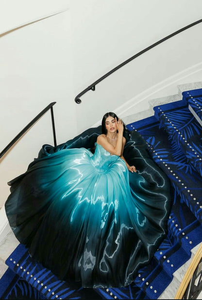 Blue Vintage Fashion Long Prom Dresses Ball Gown Evening Dress For Women AB1461
