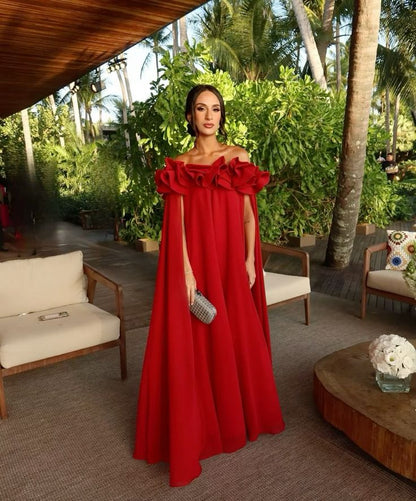 Modest A line Off The Shoulder Red Chiffon Floor Length Senior Prom Dresses Long Formal Party Gowns AB418