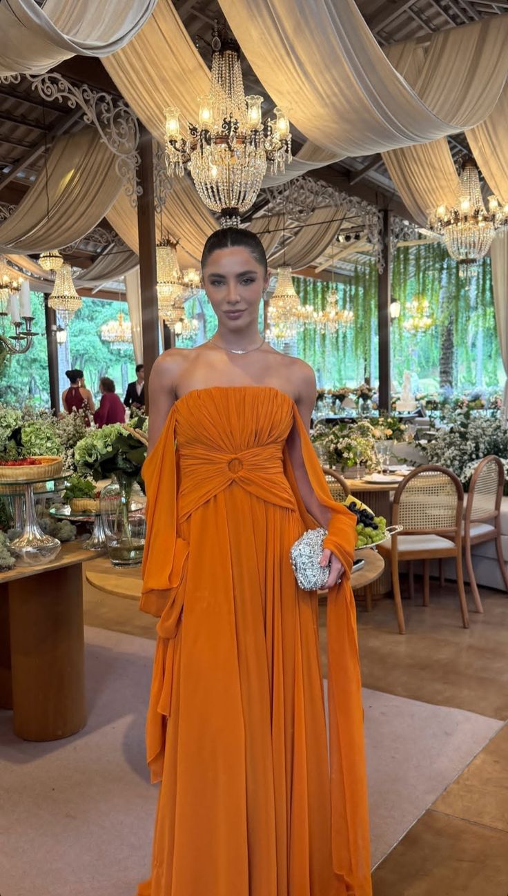 Customized Orange Off Shoulder Shawl Prom Dresses vestidos de noiva Draped Strapless Party Gowns AB421