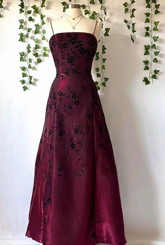 Elegant A Line Spaghetti Strap Burgundy Evening Women Party Dresses Long Formal Prom Dress 16 Birthday Gown AB1243