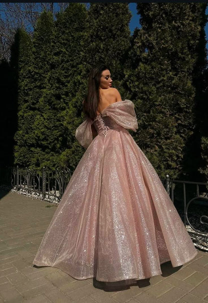 Aesthetic Pink Prom Dress A Line Off The Shoulder Long Party Evening Formal Gown RC1153