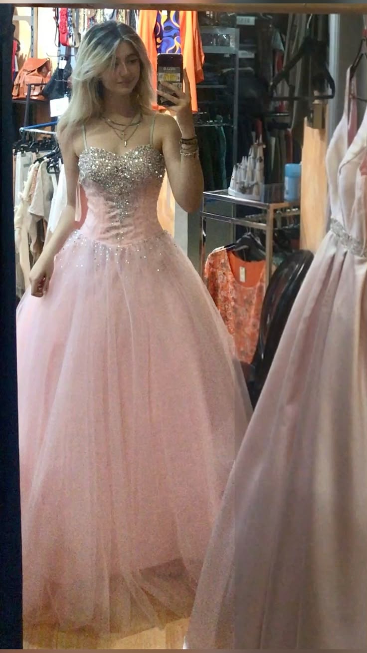 Fairy Pink Prom Dress Ball Gown Spaghetti Straps Princess Long Party Evening Formal Gown RC1156
