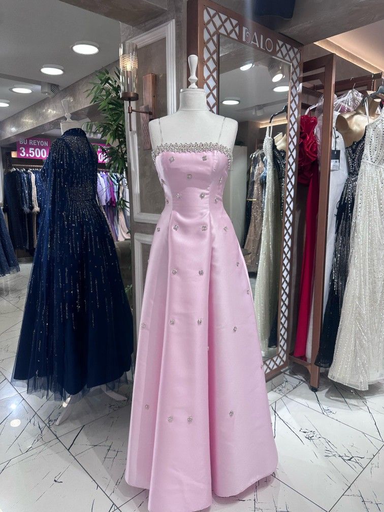 New Women’s Long Prom Dress A Line Spaghetti Straps Pink Elegant Formal Graduation Party Gown RB9489