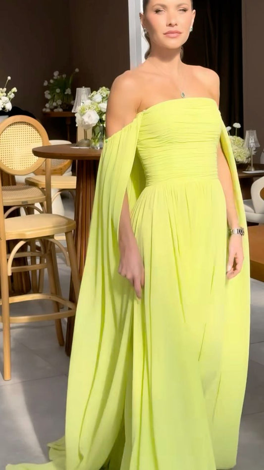 Elegant A Line Off The Shoulder Yellow Mother of the Bride/Groom Dress Simple Evening Formal Prom Dress AB444