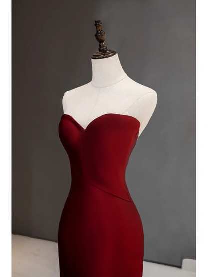 Vintage Mermaid Sweetheart Neck Burgundy Red Tulle Sleeveless Long Prom Dresses Prom Gowns A011