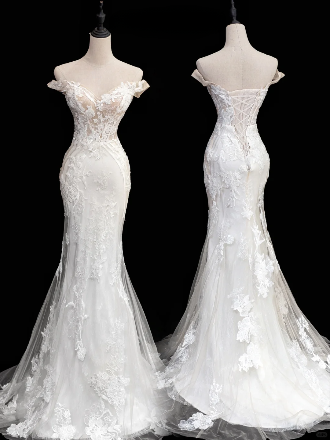 Princess Mermaid White Off The Shoulder Corset Back Cap Sleeves Lace Long Wedding Dress Tulle Brides Dress A016