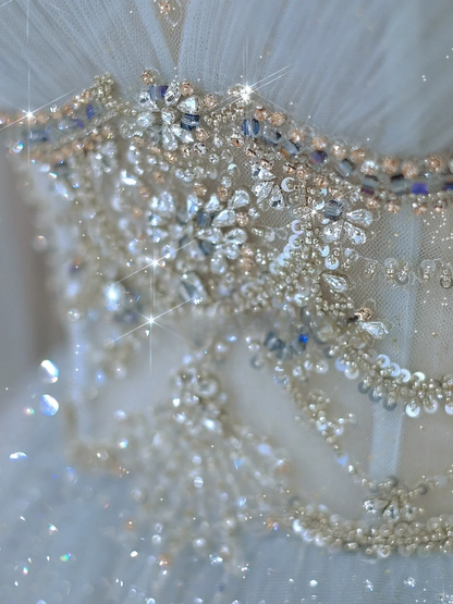 Princess A Line Scoop Neck Long Sleeves Silver Beads Tulle Long Wedding Dress With Cape Brides Dress A018