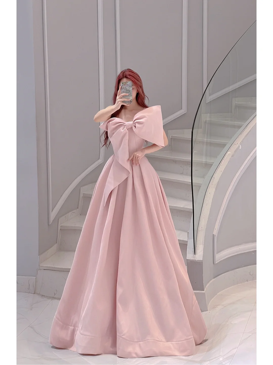 Cute A line One Shoulder Pink Satin Sleeveless Long Prom Dresses Prom Gowns Evening Dress A019