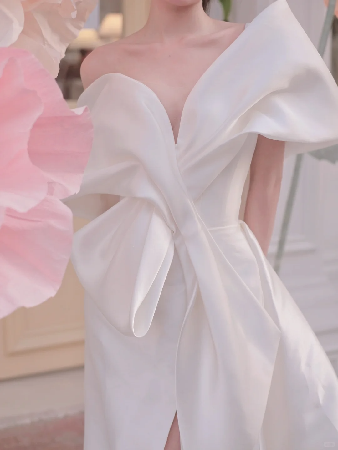 Modest Sheath White One Shoulder Satin Long White Slit Wedding Dress With High Split Brides Dress A025