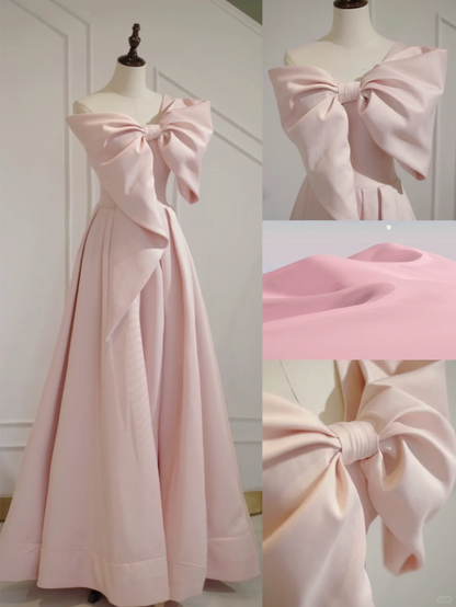 Simple A line One Shoulder Pink Satin Sleeveless Long Prom Dresses Prom Gowns Evening Dress A027