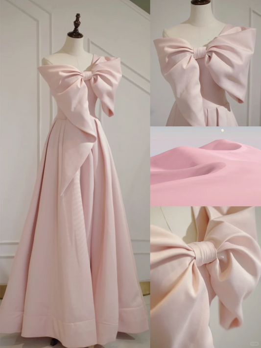 Simple A line One Shoulder Pink Satin Sleeveless Long Prom Dresses Prom Gowns Evening Dress A027