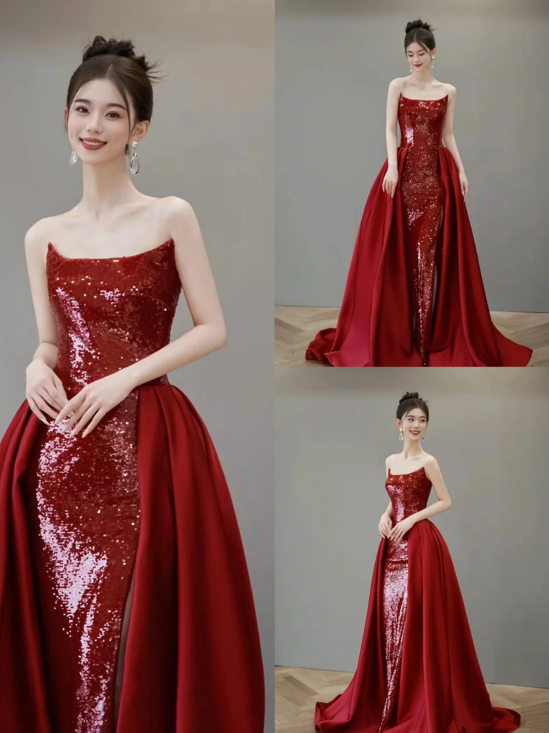 Vintage Mermaid Strapless Red Sequin With Train Floor Length Prom Dress Inspiration Long Sequin Prom Dresses A050