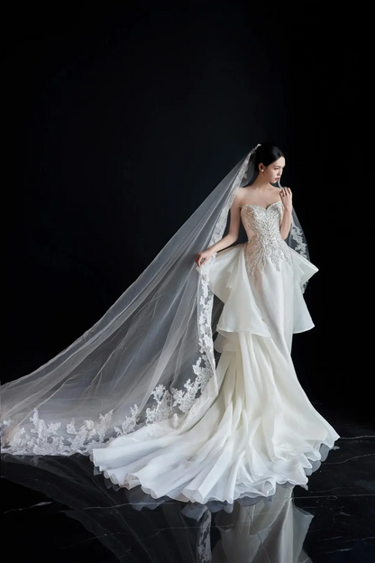 Unique Mermaid White Satin Sweetheart Long Wedding Dress Lace Brides Wedding Dresses A052