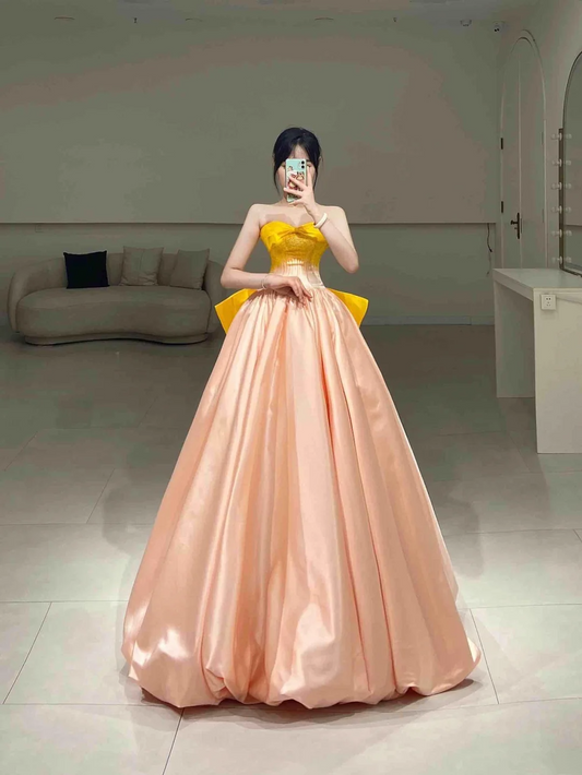 Vintage Ball Gown Sweetheart Pink Satin Floor Length Prom Dress Inspiration Long Prom Dresses A060