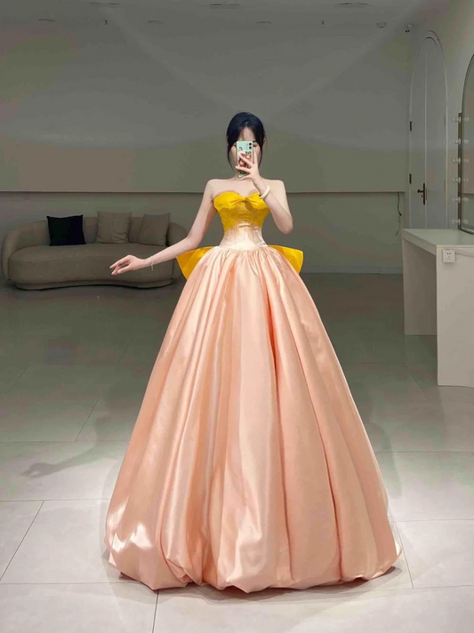 Vintage Ball Gown Sweetheart Pink Satin Floor Length Prom Dress Inspiration Long Prom Dresses A060