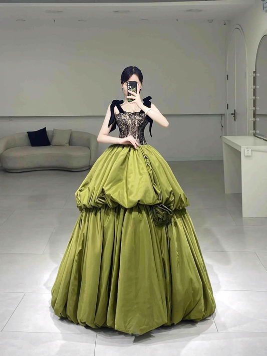 2000s Strapless Ball Gown Straps Long Quinceanera Dress Gorgeous Green Quinceanera Dresses Satin Sweet 15 16 Dress A063