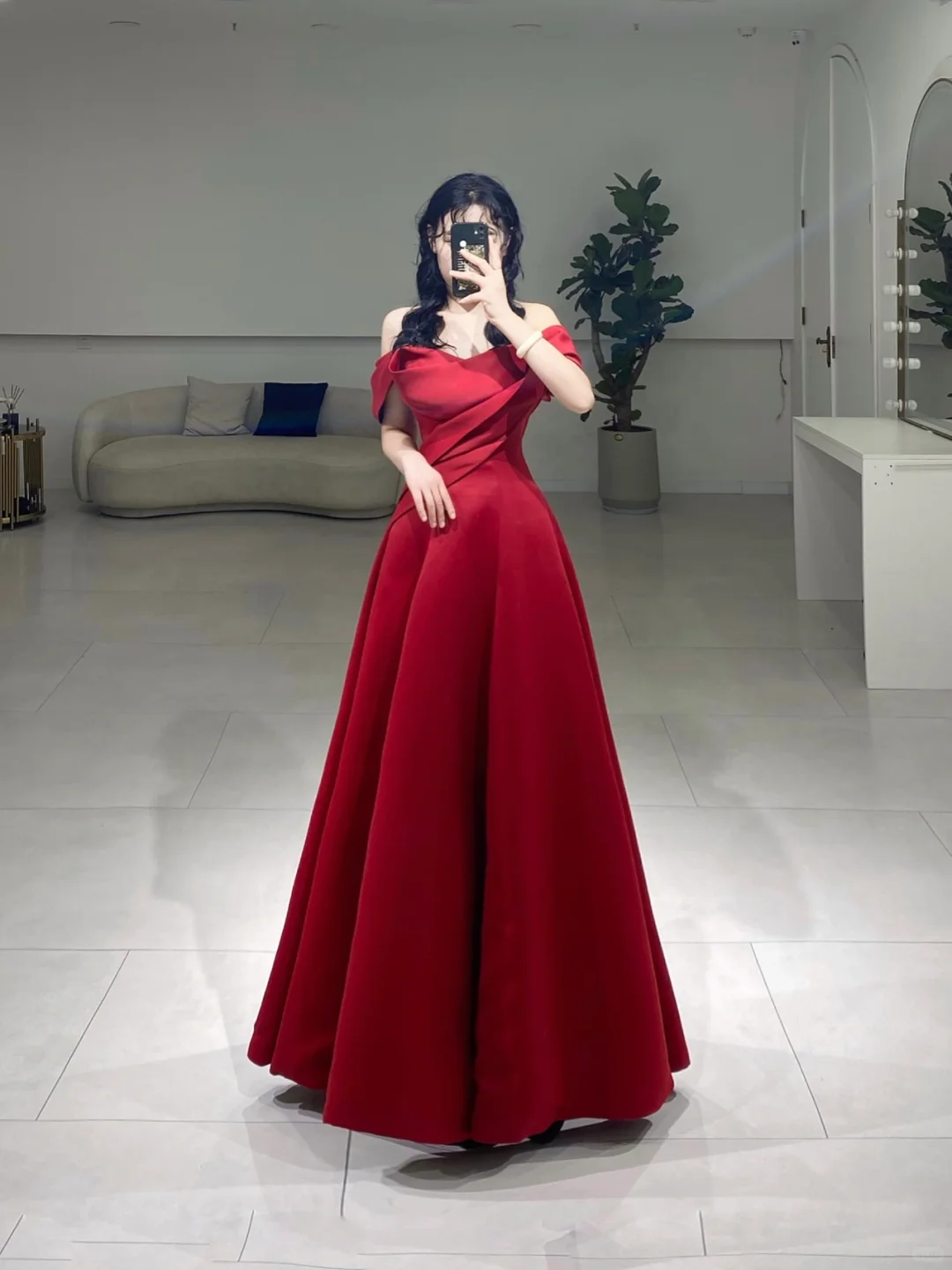 Modest A Line Off The Shoulder Red Short Sleeves Satin Pleated Floor Length Prom Dress Inspiration Long Prom Dresses A076