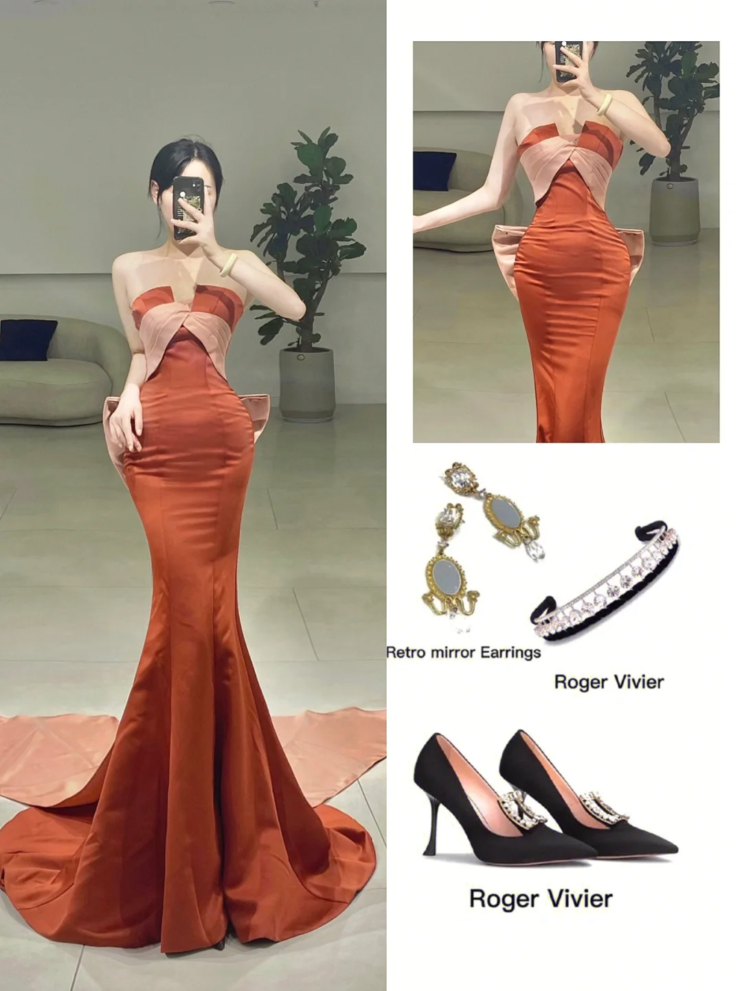 Elegant Mermaid Strapless Rust Red Satin Pleated Floor Length Prom Dress Inspiration Long Prom Dresses A077