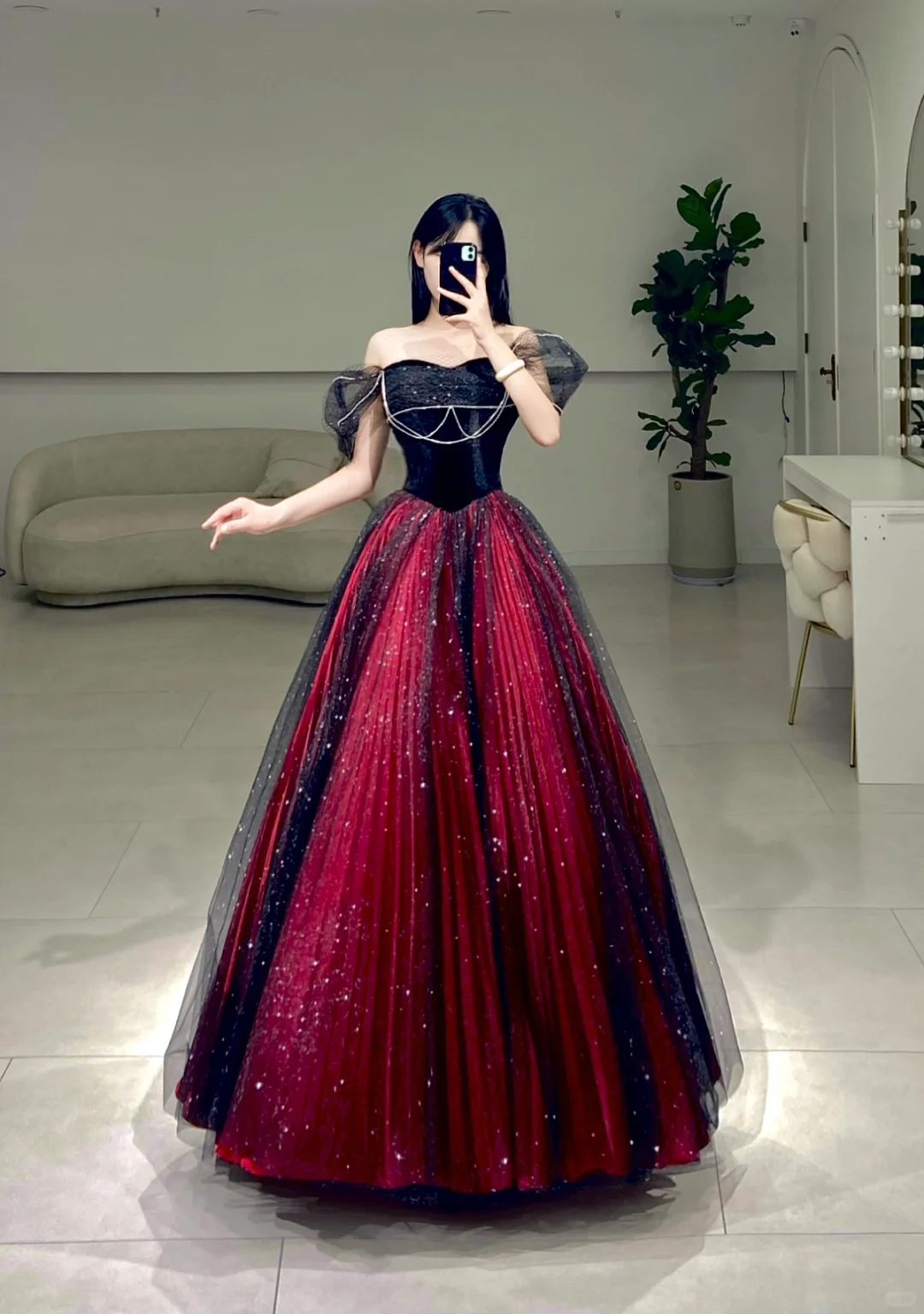 Classy Ball Gown Off The Shoulder Red Black Tulle Prom Dress Inspiration Long Sexy Prom Dresses A081