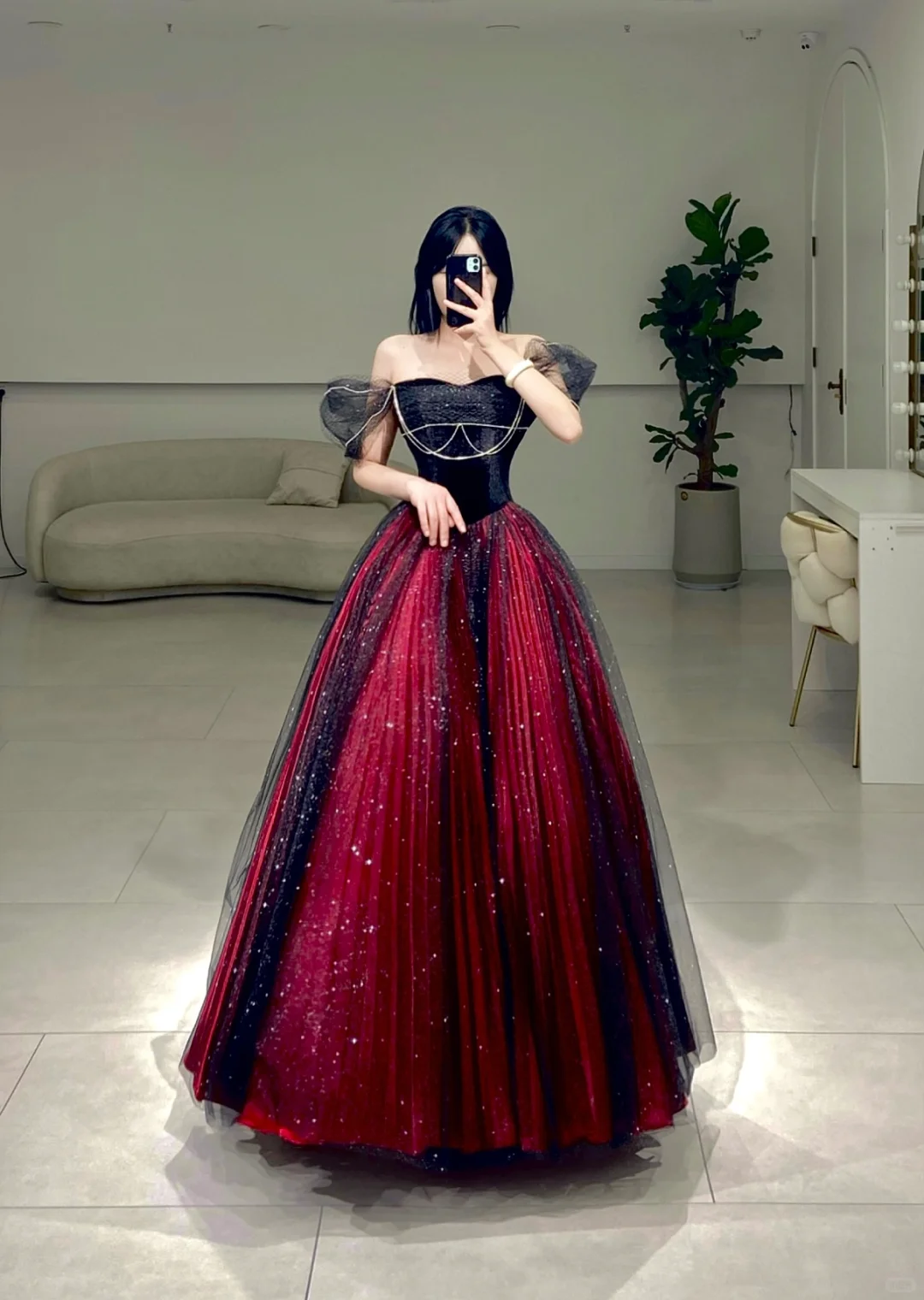 Classy Ball Gown Off The Shoulder Red Black Tulle Prom Dress Inspiration Long Sexy Prom Dresses A081