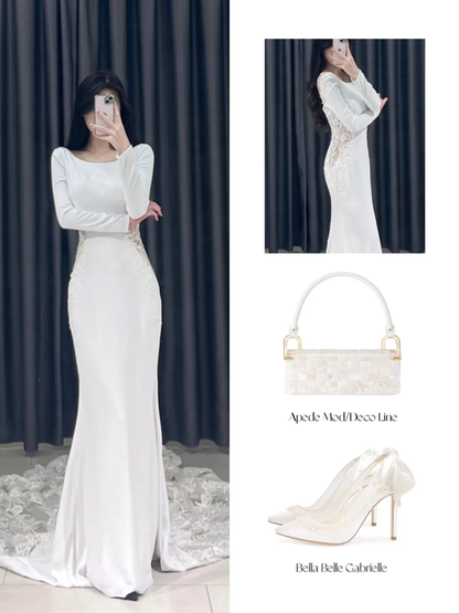 Timeless Mermaid Square Neck White Lace Long Sleeves Wedding Dress Beautiful Formal Cute Wedding Dresses A099