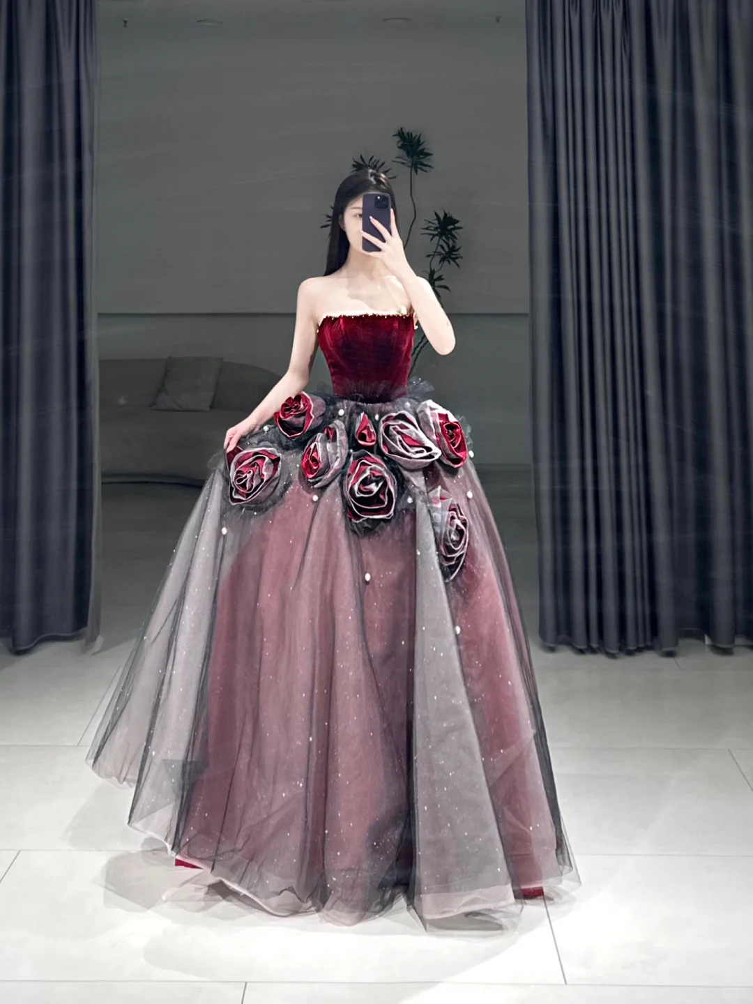 Sweet Strapless Ball Gown Floral Tulle Long Quinceanera Dress Gorgeous Quinceanera Dresses Sweet 15 16 Dress A102