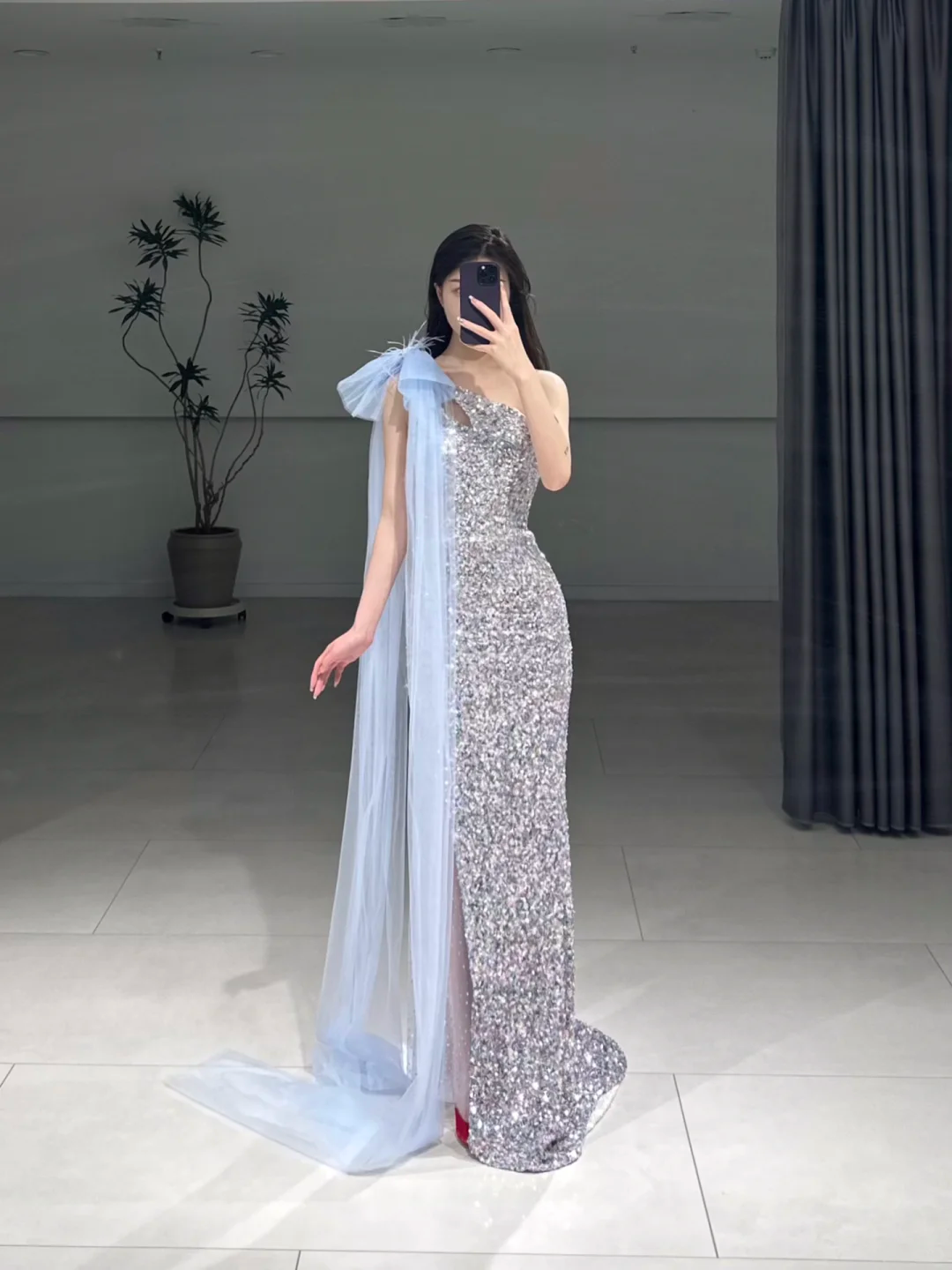 Elegant Sheath One Shoulder Silver Sequin Sparkly Floor Length Prom Dress Inspiration Long Prom Dresses A104