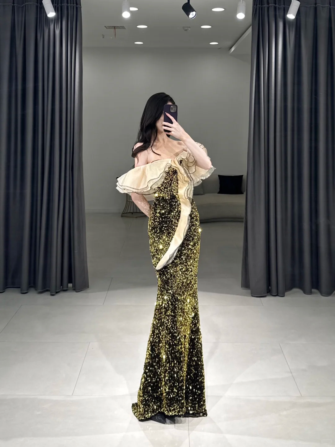 Elegant Mermaid Off The Shoulder Half Sleeves Floor Length Prom Dress Inspiration Green Sequin Long Prom Dresses A106