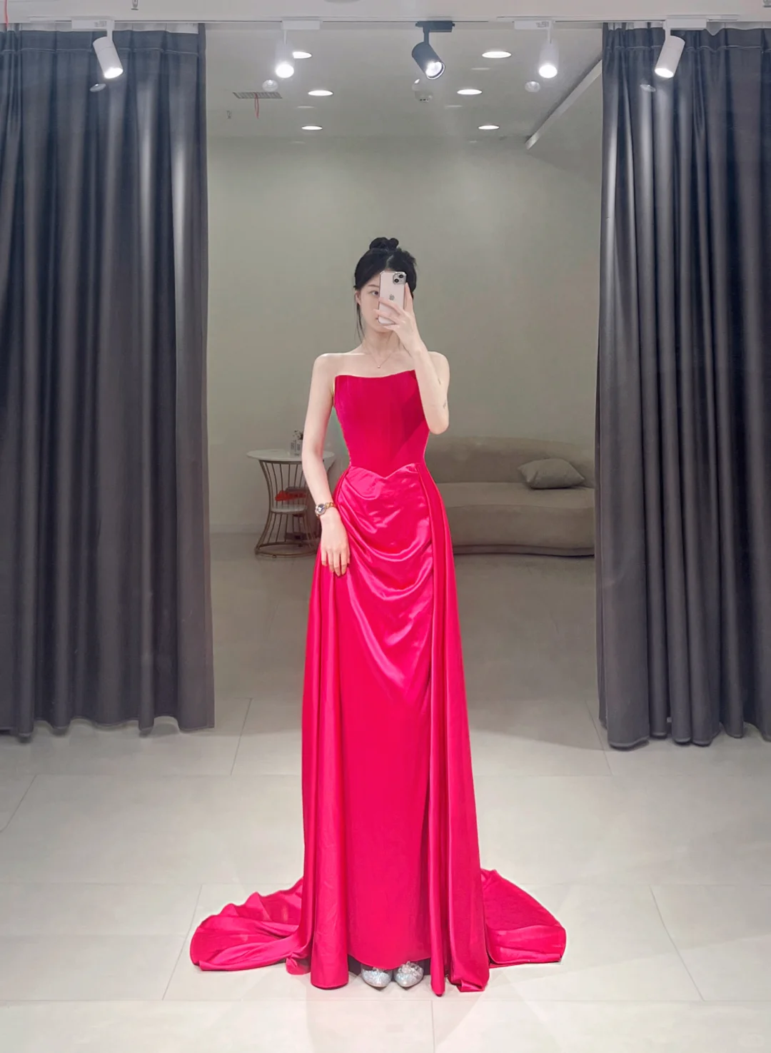 elegant hot pink dress Sheath Strapless Satin Long Floor Length Prom I – RubyFashionDress Crafted from a smooth cappuccino silk charmeuse Night blue officier leather Select your size:13.5