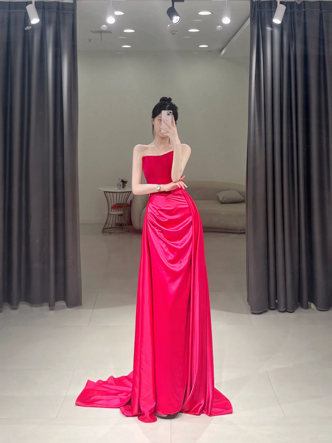 Elegant Sheath Strapless Hot Pink Satin Long Floor Length Prom Dress Inspiration Long Prom Dresses A115