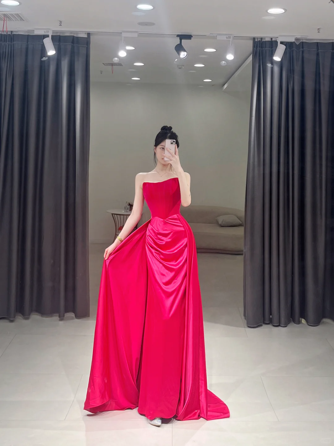 Elegant Sheath Strapless Hot Pink Satin Long Floor Length Prom Dress Inspiration Long Prom Dresses A115