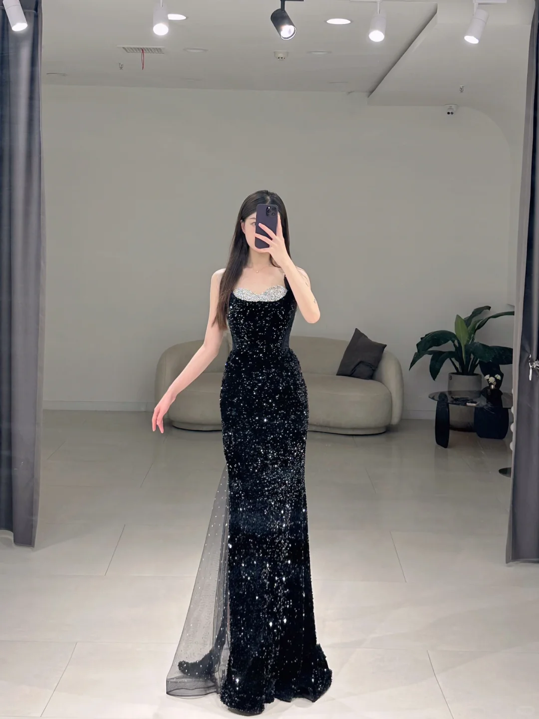 Elegant Mermaid Spaghetti Straps Black Sequin Long Floor Length Prom Dress Inspiration Long Prom Dresses A117