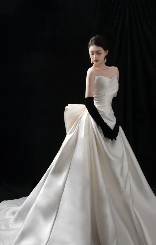 Elegant Mermaid Sweetheart Satin White Long Wedding Dress Beautiful Formal Cute Wedding Dresses A122
