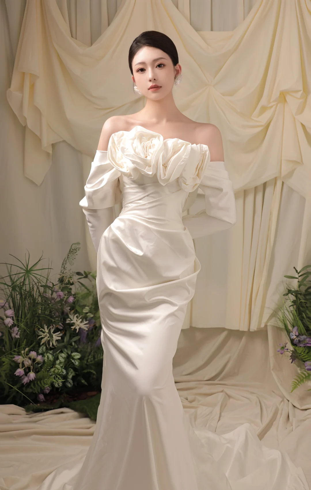 Elegant Mermaid Off The Shoulder Satin White Long Wedding Dress Beautiful Formal Cute Wedding Dresses A124