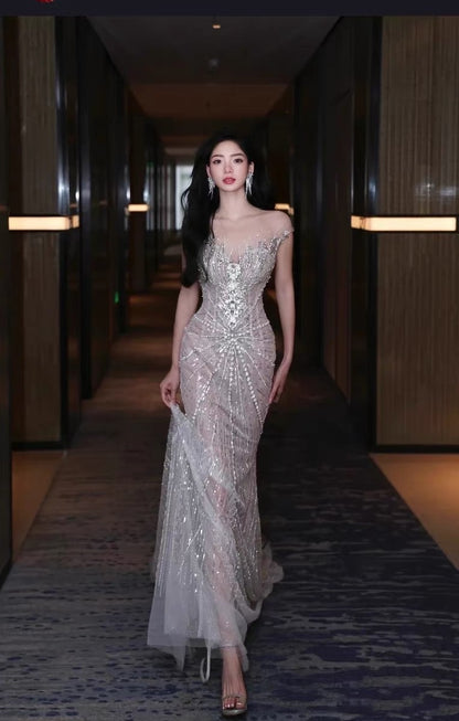 Sparkly Mermaid Sweetheart White Sequins For Women Party Dresses Long Formal Prom Dress Inspo 22th Birthday Gown AB1385
