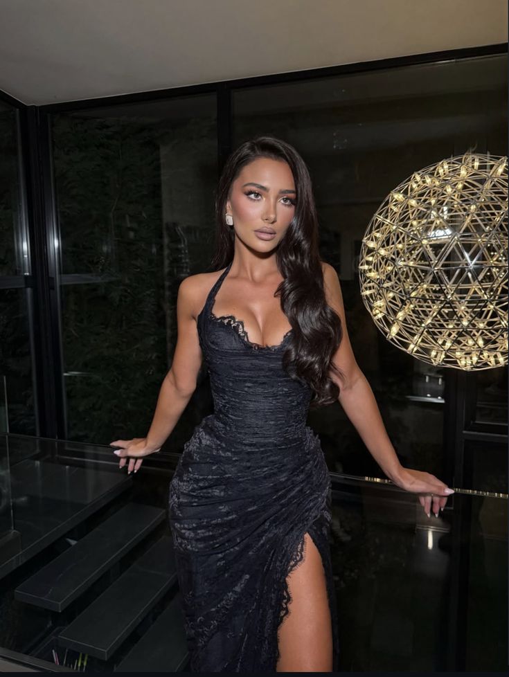 Modest Mermaid Halter Black Lace Split Prom Dresses Inspo For Teens Formal Dress Party Outfits Prom Gowns AB056