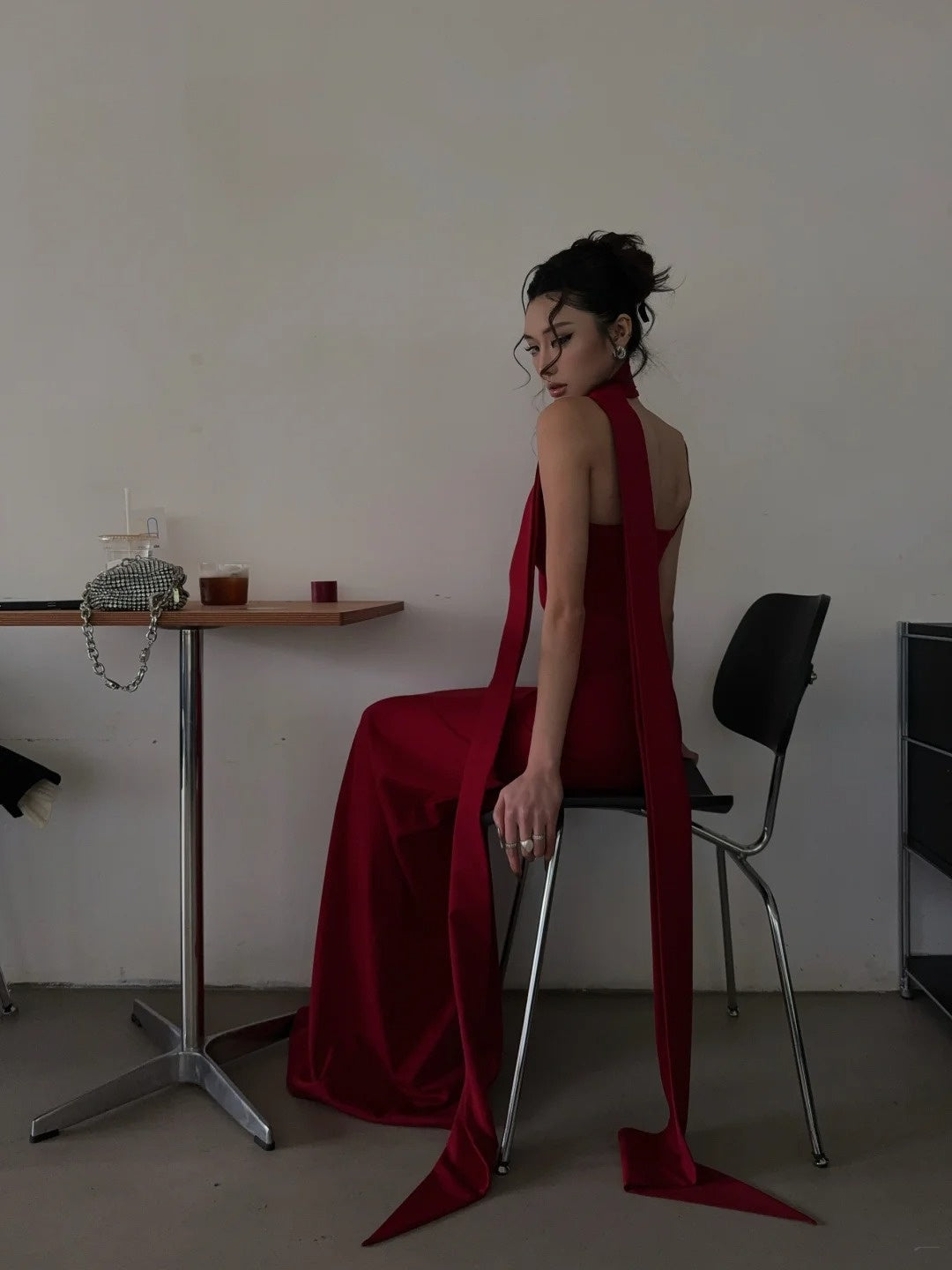 Simple Mermaid Spaghetti Straps Red With Scarf Long Prom Dresses Aesthetic Formal Dress Party Outfits N403