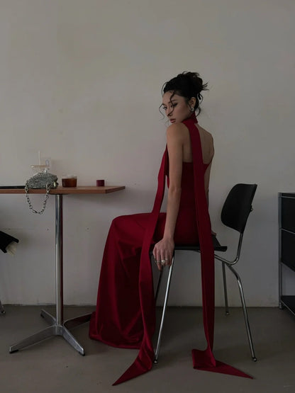 Simple Mermaid Spaghetti Straps Red With Scarf Long Prom Dresses Aesthetic Formal Dress Party Outfits N403