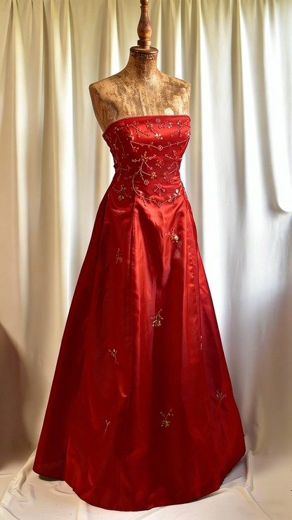 Vintage A line Strapless Burgundy Satin For Women Party Dresses Formal Prom Dress Inspo 22th Birthday Gown AB1370