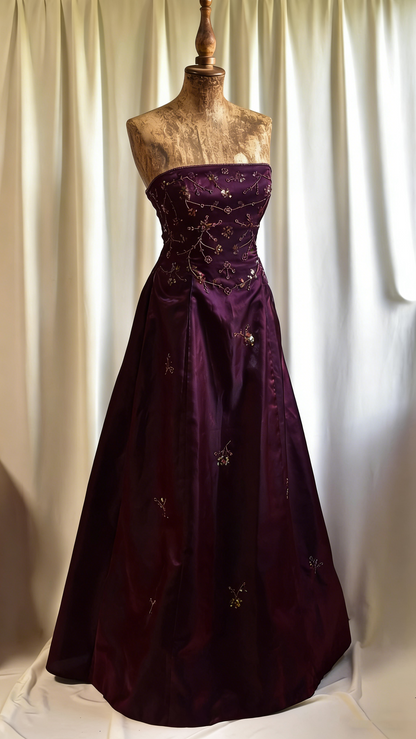 Vintage A line Strapless Burgundy Satin For Women Party Dresses Formal Prom Dress Inspo 22th Birthday Gown AB1370