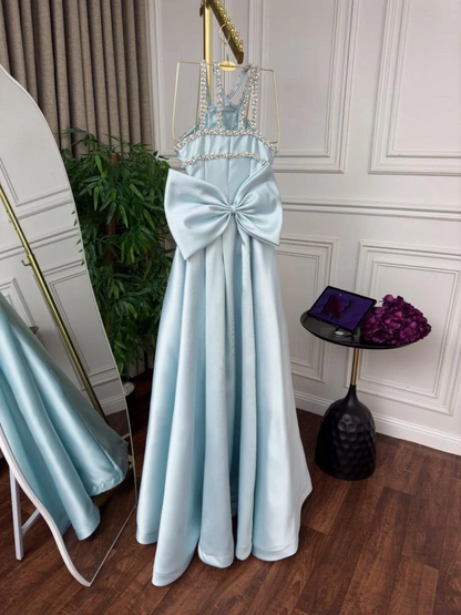 Elegant Baby Blue With Beaded Neck Mermaid Prom Dresses Evening Dress For Women AB1451