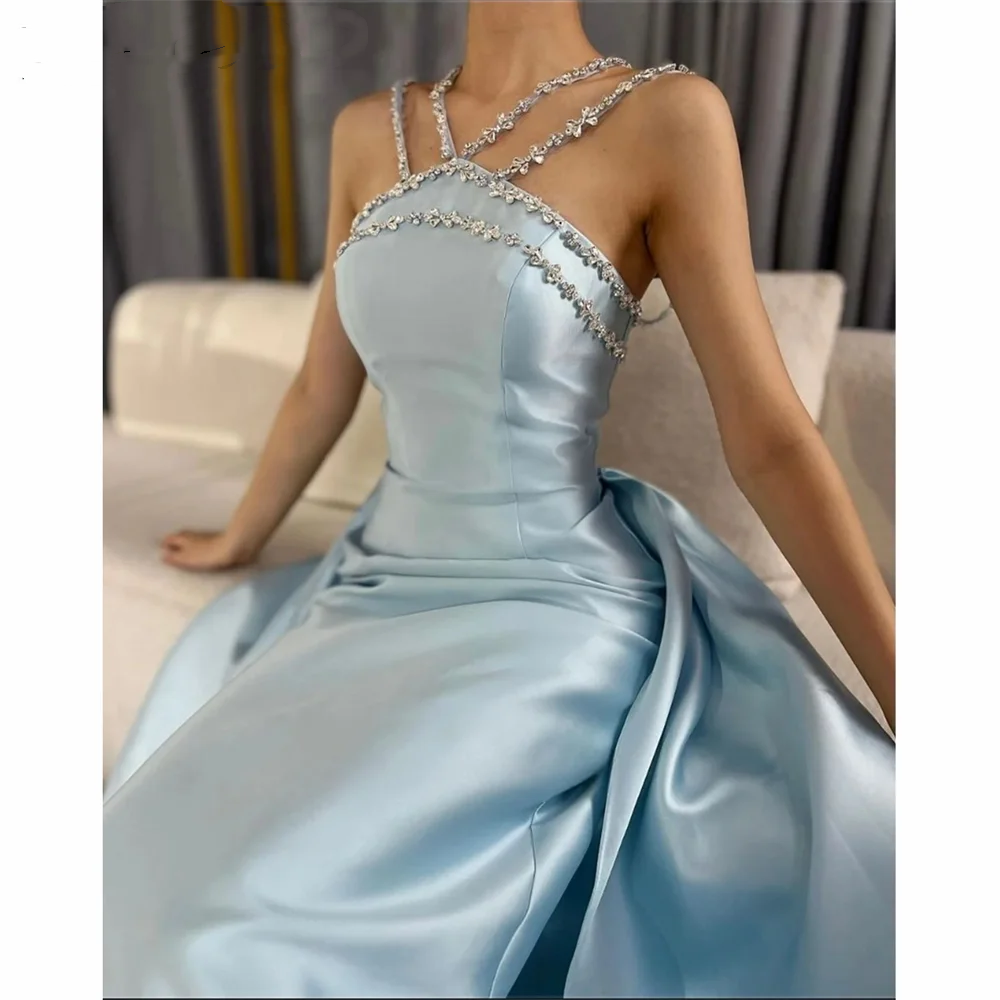 Elegant Baby Blue With Beaded Neck Mermaid Prom Dresses Evening Dress For Women AB1451
